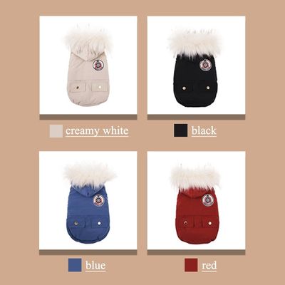 Serviço de personalização fornecido Moda luxuosa Roupas de cães de inverno com colarinho de pele Hoodie