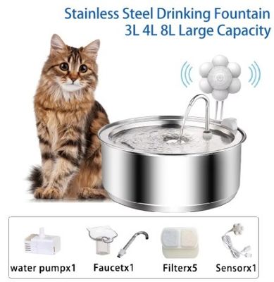 Fonte de água potável de animais de estimação de aço inoxidável Dispensador automático de água Capacidade 3L