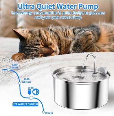 Fonte de água potável de animais de estimação de aço inoxidável Dispensador automático de água Capacidade 3L