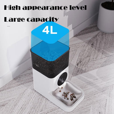 Material ABS branco Dispensador de alimentos para gatos 4L com tampa de bloqueio e controle do alimentador para animais de estimação com cronometragem