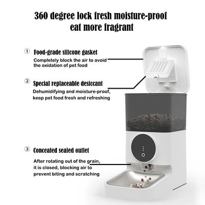Material ABS branco Dispensador de alimentos para gatos 4L com tampa de bloqueio e controle do alimentador para animais de estimação com cronometragem