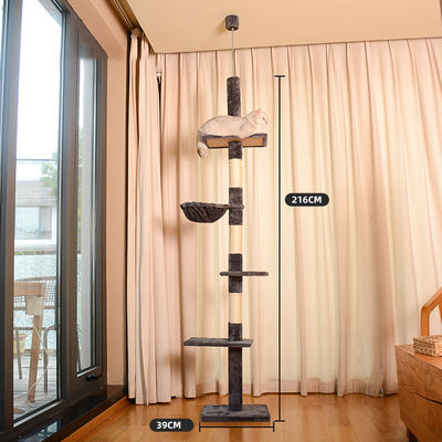 Árvore de gato sustentável de quatro níveis de chão ao teto Torre de escalada de gato com rede aconchegante
