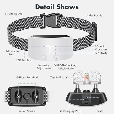 7 Sensibilidade ajustável Collar de controle de casca recarregável Impermeável e programável