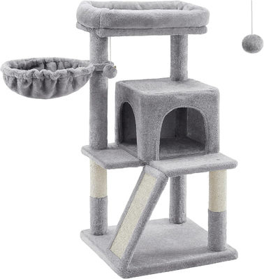 Avançado de madeira moderno gatos Sisal raspador com percha macia e torre de gatos de vários níveis