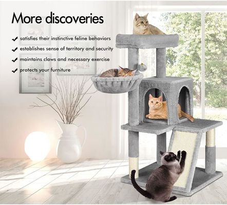 Avançado de madeira moderno gatos Sisal raspador com percha macia e torre de gatos de vários níveis