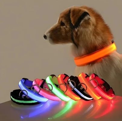Customizado Nylon LED Night Safety Flashing Glow Dark Pet Dog Collar Leash com Logotipo
