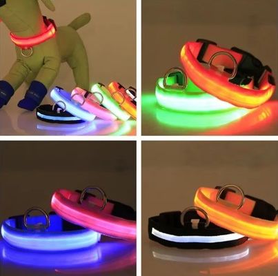 Customizado Nylon LED Night Safety Flashing Glow Dark Pet Dog Collar Leash com Logotipo