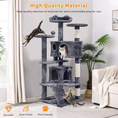 Brincadeira de brinquedo de gato com postes de arranhão resistentes e grande quadro de escalada