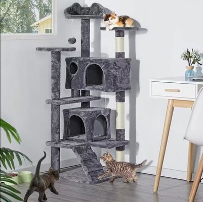 Brincadeira de brinquedo de gato com postes de arranhão resistentes e grande quadro de escalada