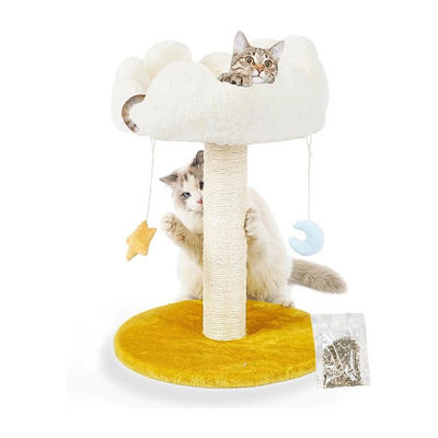 Casa de animais de estimação interior Natureza Sisal Scratcher Cat Tree com aconchegante cama nuvem branca fofa