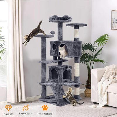 OEM/ODM Custom Luxury Dark Grey Plush Wood Multi-storey Cat Villa com Árvore de Escalada