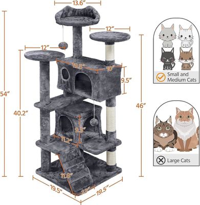 OEM/ODM Custom Luxury Dark Grey Plush Wood Multi-storey Cat Villa com Árvore de Escalada