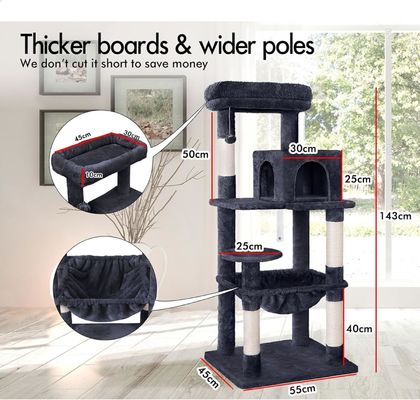 Serviço de personalização Fornecido 143cm árvore de gato com plush percha torre de gato de vários níveis