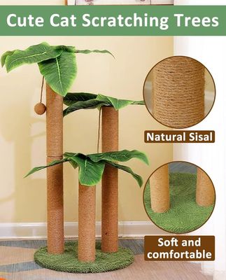 Quadro de escalada de palmeira de coco de gato com pau de arranhão natural Sisal e bolas penduradas