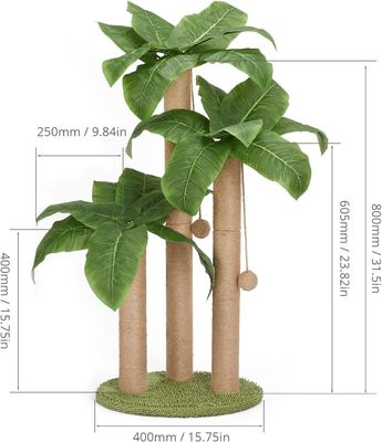 Quadro de escalada de palmeira de coco de gato com pau de arranhão natural Sisal e bolas penduradas