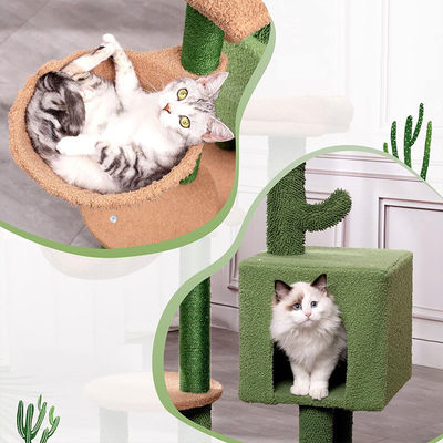 Cachorro Sisal Moderno de Madeira Cachorro Cacto Árvore de Gato com Hamaca e Pão de Raspagem