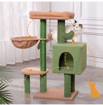 Cachorro Sisal Moderno de Madeira Cachorro Cacto Árvore de Gato com Hamaca e Pão de Raspagem