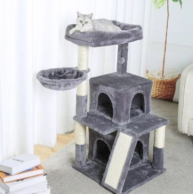 Fun Função de jogo Logotipo personalizado Eco-Friendly Madeira Cinza SISAL Cat Tower para gatos de interior