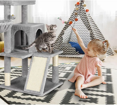 Fun Função de jogo Logotipo personalizado Eco-Friendly Madeira Cinza SISAL Cat Tower para gatos de interior