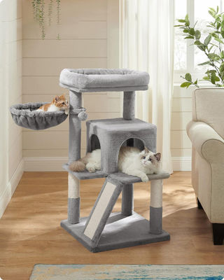 Árvore de gato cinza claro sustentável com Toy Cat Tower Condo Casa de gato e Perca de pelúcia aconchegante
