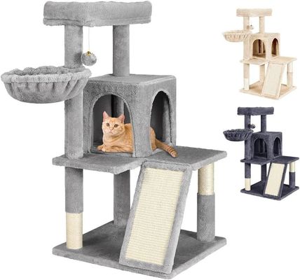 Árvore de gato cinza claro sustentável com Toy Cat Tower Condo Casa de gato e Perca de pelúcia aconchegante