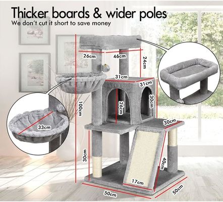 Árvore de gato cinza claro sustentável com Toy Cat Tower Condo Casa de gato e Perca de pelúcia aconchegante
