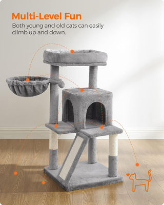 Árvore de gato cinza claro sustentável com Toy Cat Tower Condo Casa de gato e Perca de pelúcia aconchegante
