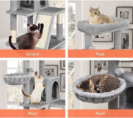 Árvore de gato cinza claro sustentável com Toy Cat Tower Condo Casa de gato e Perca de pelúcia aconchegante