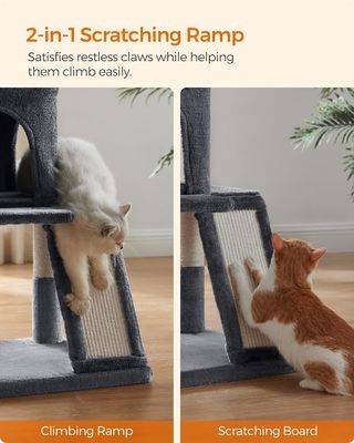 Árvore de gato cinza claro sustentável com Toy Cat Tower Condo Casa de gato e Perca de pelúcia aconchegante