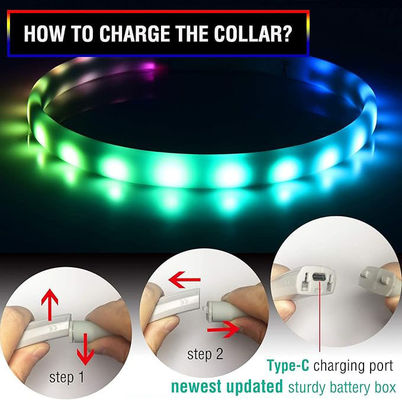 Serviço de personalização fornecido Collar de cão de silicone LED USB à prova d'água recarregável