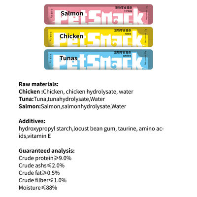Principais ingredientes: atum 15 g/pcs Bastões de lanche para gatos para suplementos de nutrientes e cálcio
