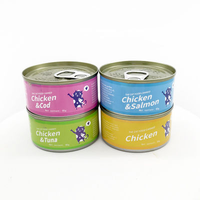 Alimentos para gatos em lata quente 85g Alimentos de carne branca Salmão Frango