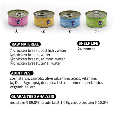 Alimentos para gatos em lata quente 85g Alimentos de carne branca Salmão Frango