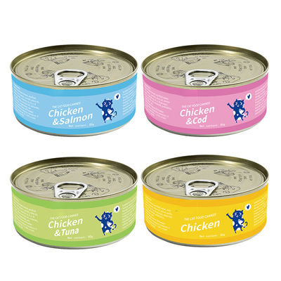 Alimentos para gatos em lata quente 85g Alimentos de carne branca Salmão Frango