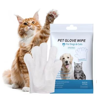 Logotipo personalizado aceitável 6PCS Pacote Luvas de limpeza de animais de estimação para PET Grooming toalhas molhadas