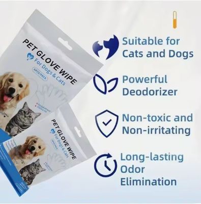 Logotipo personalizado aceitável 6PCS Pacote Luvas de limpeza de animais de estimação para PET Grooming toalhas molhadas