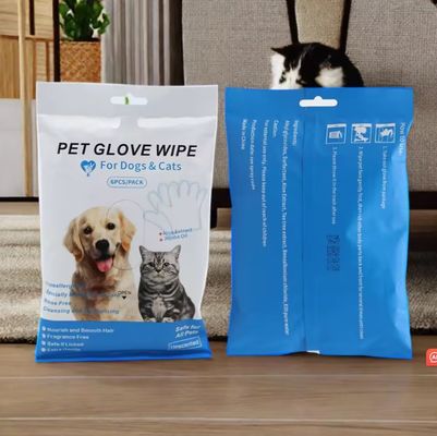 Logotipo personalizado aceitável 6PCS Pacote Luvas de limpeza de animais de estimação para PET Grooming toalhas molhadas