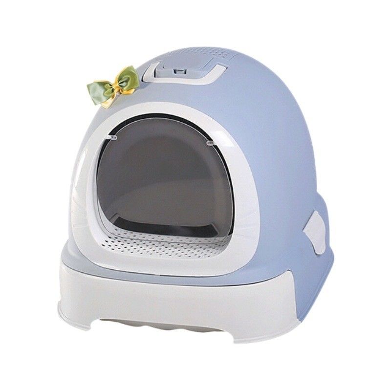 Fácil de limpar Doraemon Design Cat Litter Box com Scooper e tampa Previnir Litter Scatter