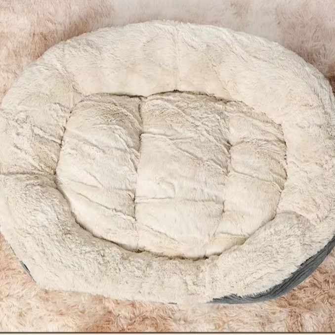 Mantenha-se aquecido no inverno com cama oval de cães e gatos em padrão sólido e almofada quente de inverno