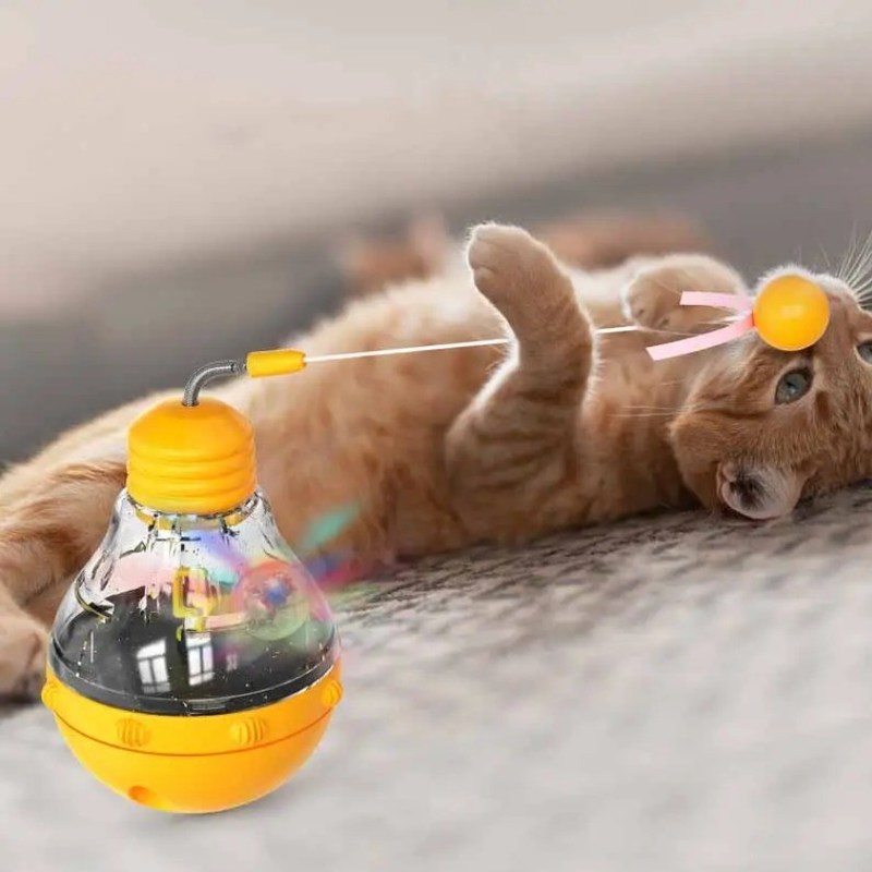 Bastão de gato interativo com lâmpada e batedor de comida com vazamento