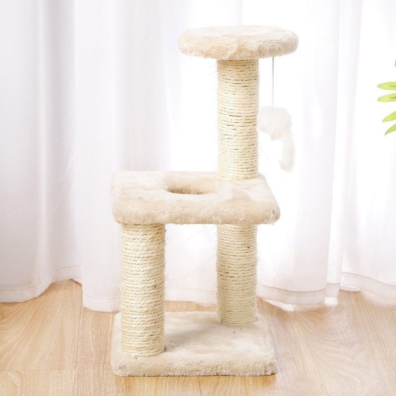 ODM Design Cat Mobiliário Beige Chipboard Árvore de Escalada com coluna Sisal e hamaca de pelúcia