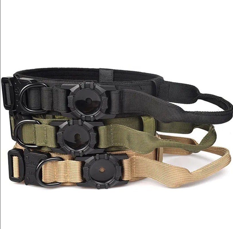 Serviço de personalização fornecido Collar de cão tático de nylon com suporte de Airtag da Apple