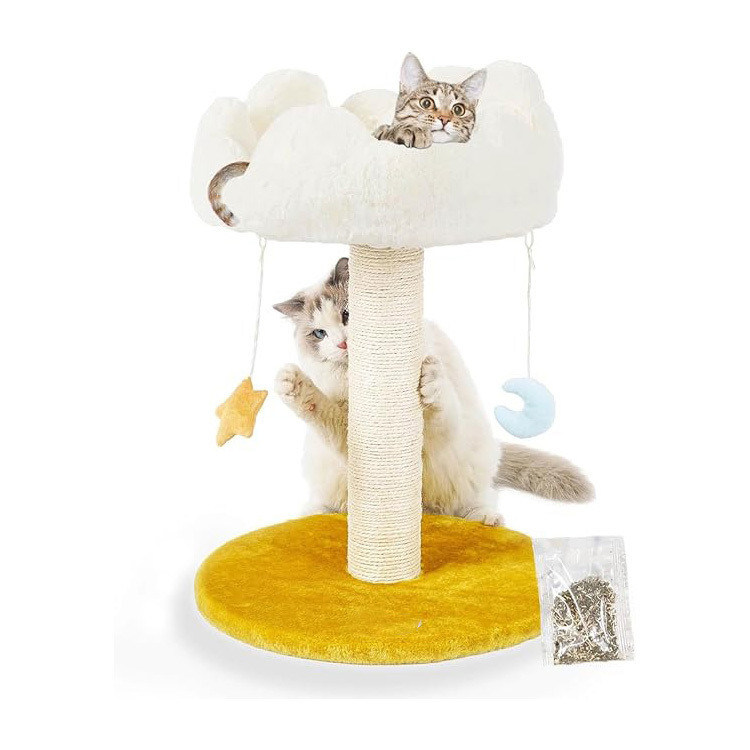 Casa de animais de estimação interior Natureza Sisal Scratcher Cat Tree com aconchegante cama nuvem branca fofa