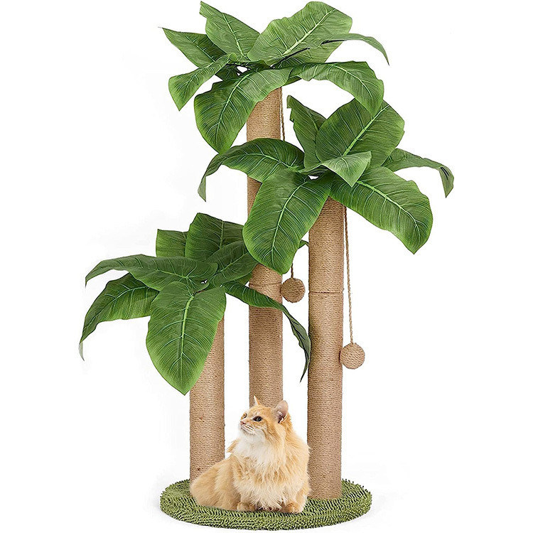 Quadro de escalada de palmeira de coco de gato com pau de arranhão natural Sisal e bolas penduradas