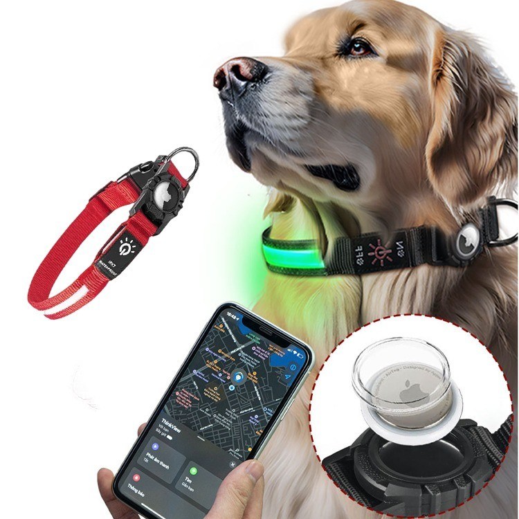 Suave confortável vantagem personalizado LED colarinho de cão com rastreador caso resistente à água luz
