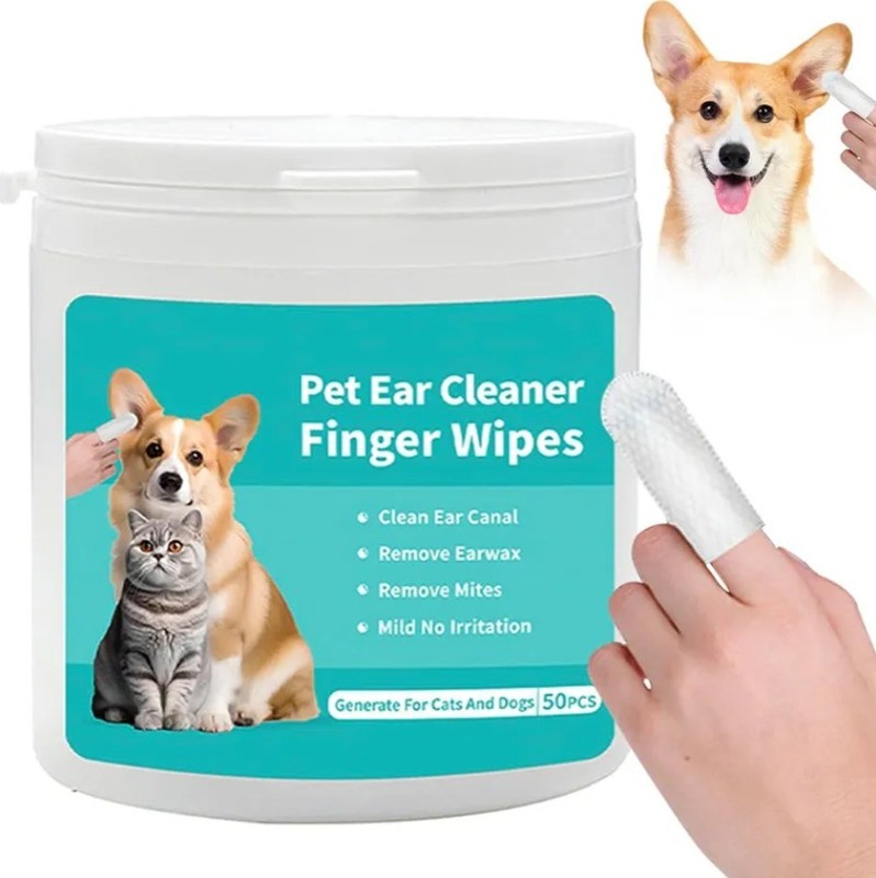 Logotipo personalizado aceito Limpeza de ouvidos de animais de estimação toalhas de limpeza portáteis limpador de dedos para cães gatos