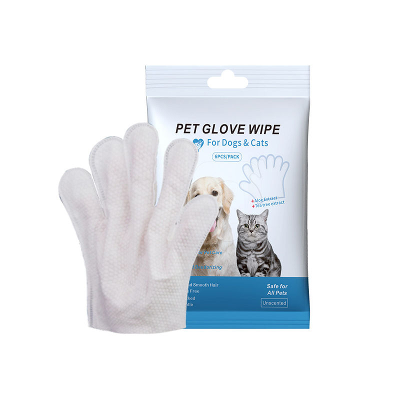 Logotipo personalizado aceitável 6PCS Pacote Luvas de limpeza de animais de estimação para PET Grooming toalhas molhadas